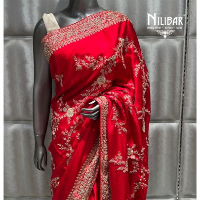 Red Satin Saree