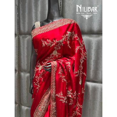 Red Satin Saree