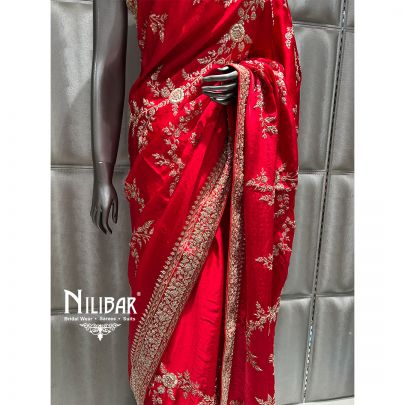 Red Satin Saree