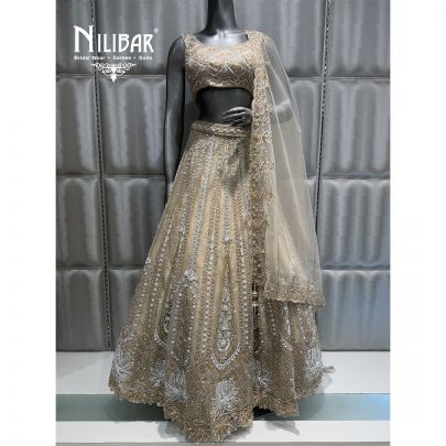 Beige Net Embroidered Lehenga