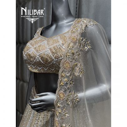 Beige Net Embroidered Lehenga