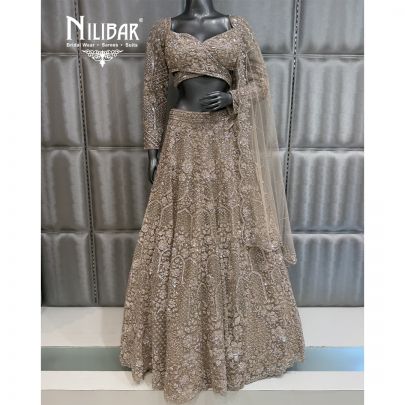 Beige Net Embroidered Lehenga