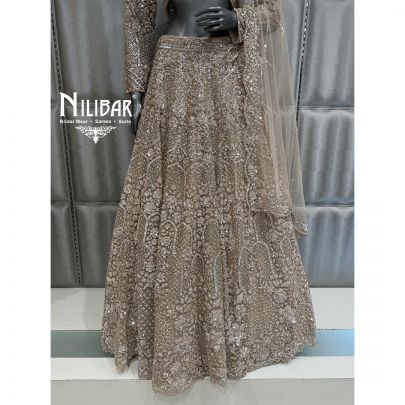Beige Net Embroidered Lehenga