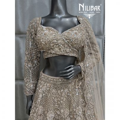 Beige Net Embroidered Lehenga