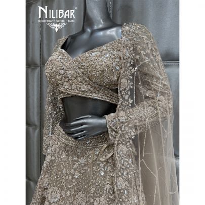 Beige Net Embroidered Lehenga