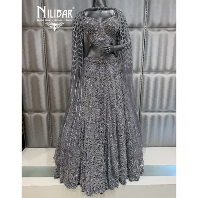 Grey Net Embroidered Lehenga