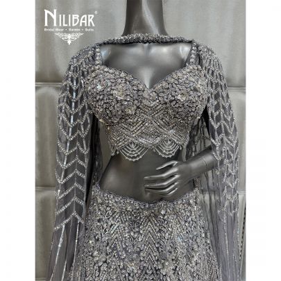 Grey Net Embroidered Lehenga