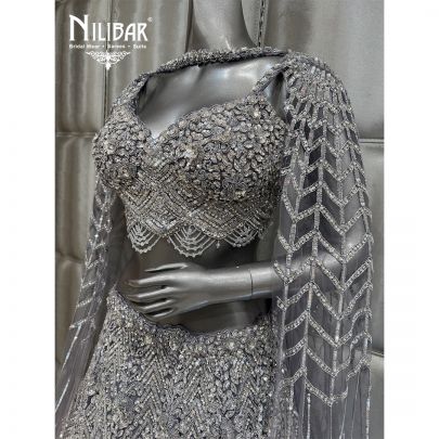 Grey Net Embroidered Lehenga