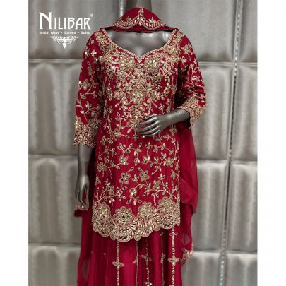 Red Silk Shirt Paired with Loose Jaffa