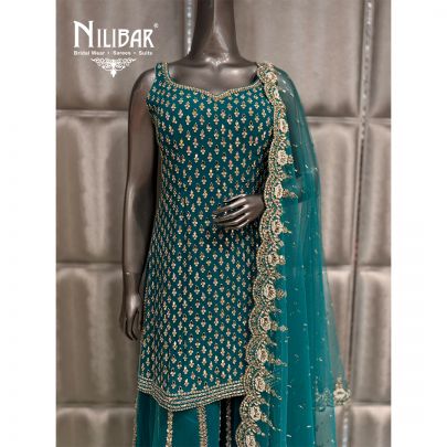 Sea Green Georgette & Soft Net Shirt Paired with Sharara