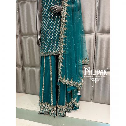 Sea Green Georgette & Soft Net Shirt Paired with Sharara