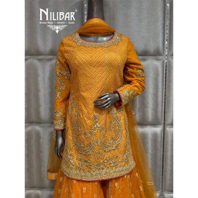Orange Silk Shirt Paired with Sharara