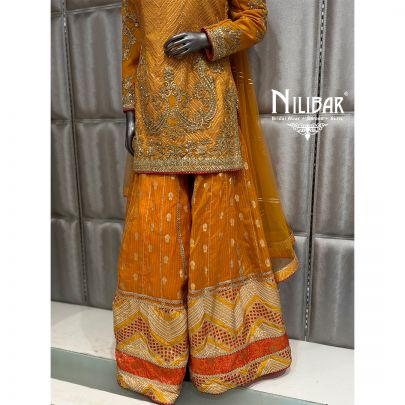 Orange Silk Shirt Paired with Sharara