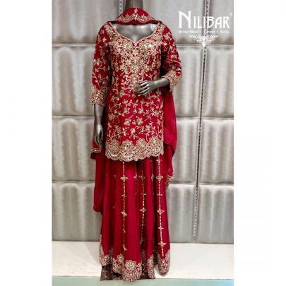 Red Silk Shirt Paired with Loose Jaffa