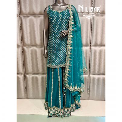 Sea Green Georgette & Soft Net Shirt Paired with Sharara
