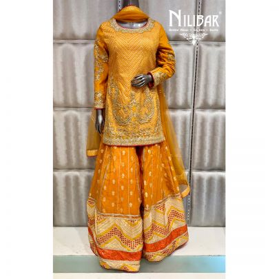 Orange Silk Shirt Paired with Sharara