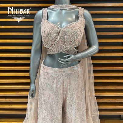 Blush Pink Net Crop Top With Palazzo Indo-Western Set