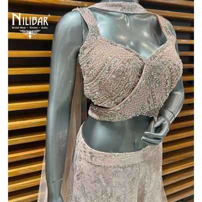 Blush Pink Net Crop Top With Palazzo Indo-Western Set