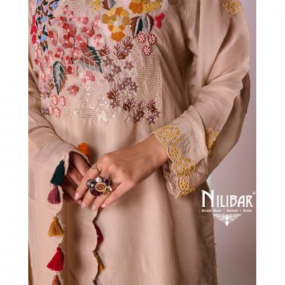 Beige Organza Pant Suit