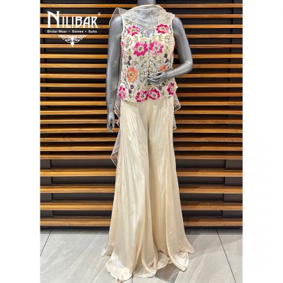 Ivory Chinon Three Piece Indo-Western Set