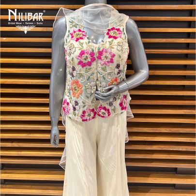 Ivory Chinon Three Piece Indo-Western Set