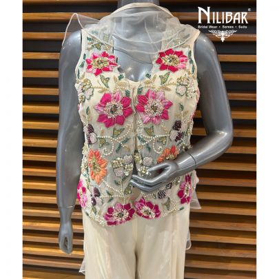 Ivory Chinon Three Piece Indo-Western Set