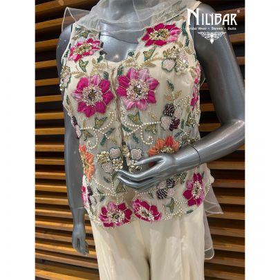 Ivory Chinon Three Piece Indo-Western Set