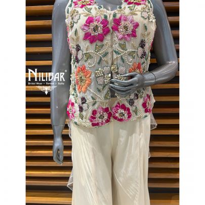 Ivory Chinon Three Piece Indo-Western Set