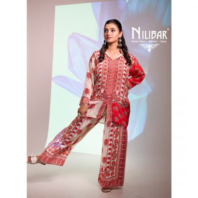 Off White and Orange Crepe Printed Co-ord Set