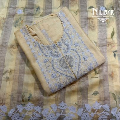 Yellow Chanderi Embroidered Shirt Paired With Printed Dupatta & Plain Bottom