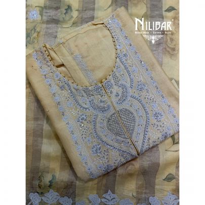 Yellow Chanderi Embroidered Shirt Paired With Printed Dupatta & Plain Bottom