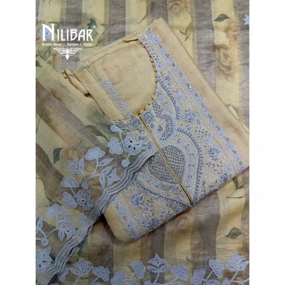 Yellow Chanderi Embroidered Shirt Paired With Printed Dupatta & Plain Bottom