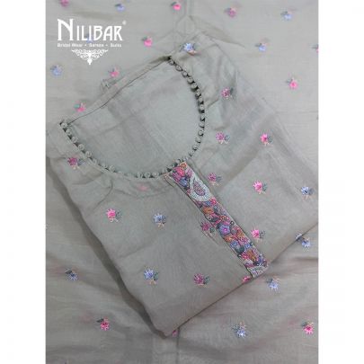 Mint Green Cotton Semi-Stitched Suit Paired With Dupatta & Plain Bottom