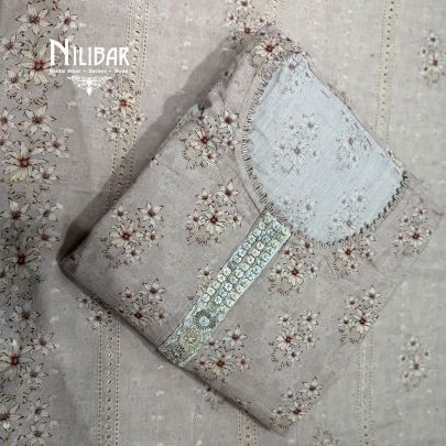 Mouse Cotton Printed Semi-Stitched Suit Paired With Printed Dupatta & Plain Bottom