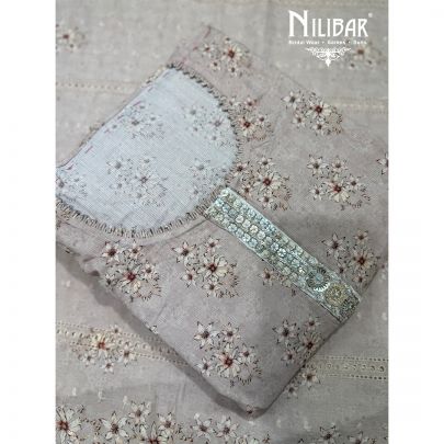 Mouse Cotton Printed Semi-Stitched Suit Paired With Printed Dupatta & Plain Bottom