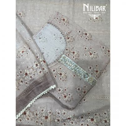Mouse Cotton Printed Semi-Stitched Suit Paired With Printed Dupatta & Plain Bottom