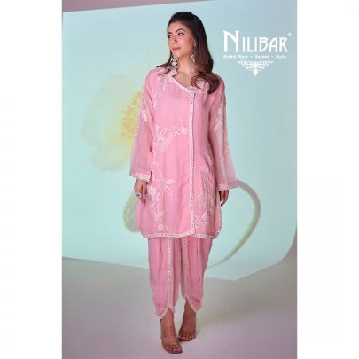 Blush Pink Organza Shirt Paired With Dhoti Pants