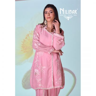 Blush Pink Organza Shirt Paired With Dhoti Pants