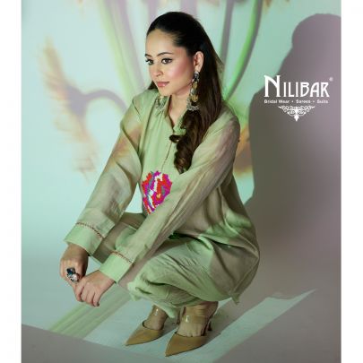 Mint Green Mul Cotton Short Top Paired With Pants