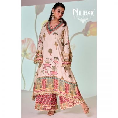 Beige Muslin A-line Kurta Paired With Palazzo Pants