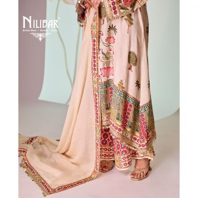 Beige Muslin A-line Kurta Paired With Palazzo Pants