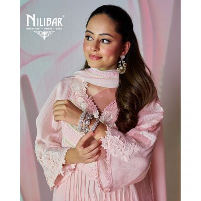 Baby Pink Georgette Long Shirt Paired With Pants and Dupatta