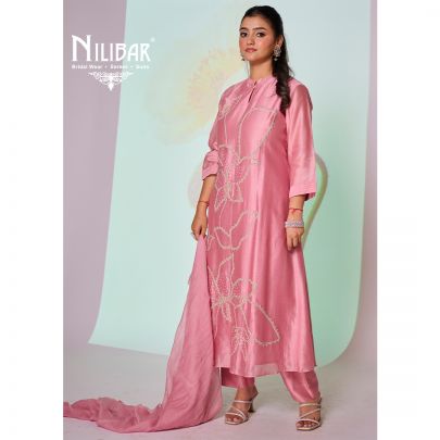 Pink Cotton Silk Long Shirt Paired With Pants and Dupatta