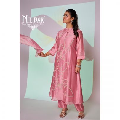 Pink Cotton Silk Long Shirt Paired With Pants and Dupatta