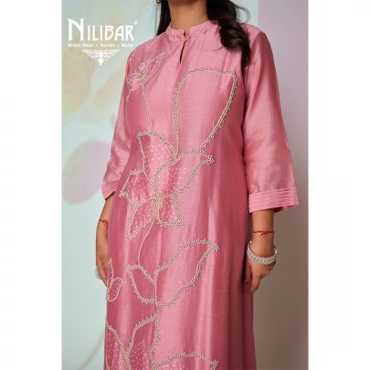 Pink Cotton Silk Long Shirt Paired With Pants and Dupatta