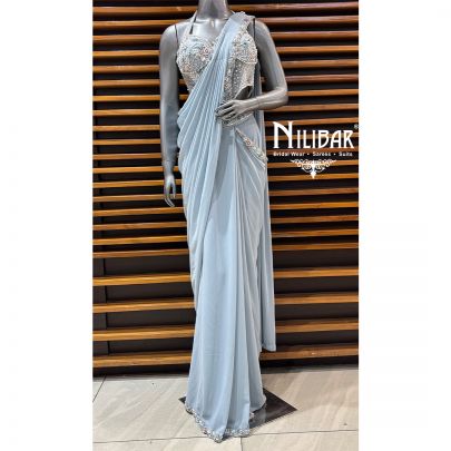 Ice Blue Lycra Drape Saree