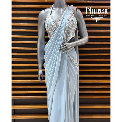 Ice Blue Lycra Drape Saree