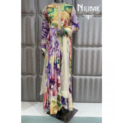 Milky White Crepe Long Anarkali Suit