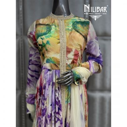 Milky White Crepe Long Anarkali Suit