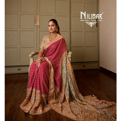 Dark Pink & Sea Green Crepe Traditional Saree